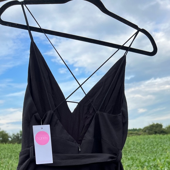 Black spaghetti strap jumpsuit w/ double slits - Picture 3 of 6